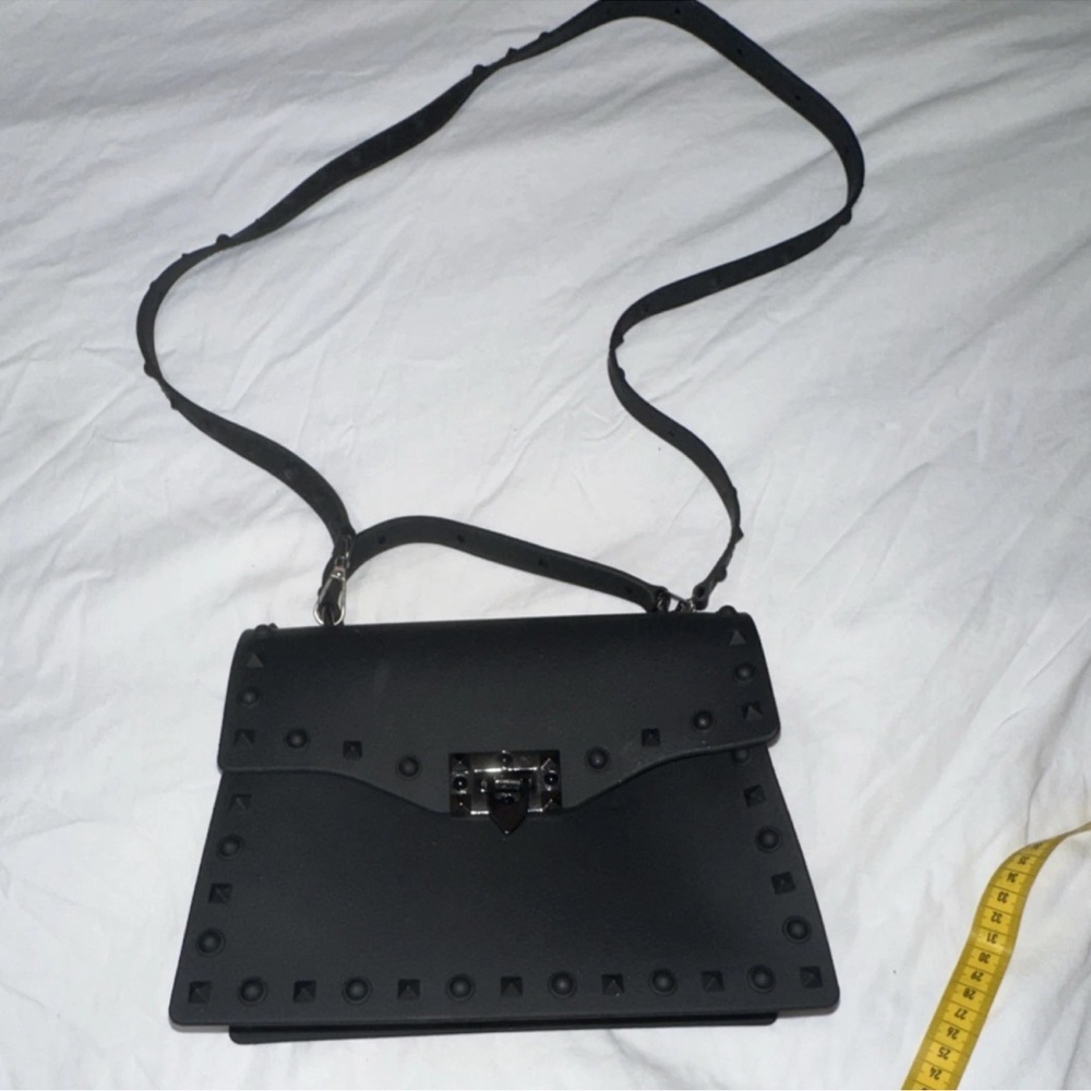 Black Studded Turn Lock Shoulder Satchel Top Handle Women's Bag Purse